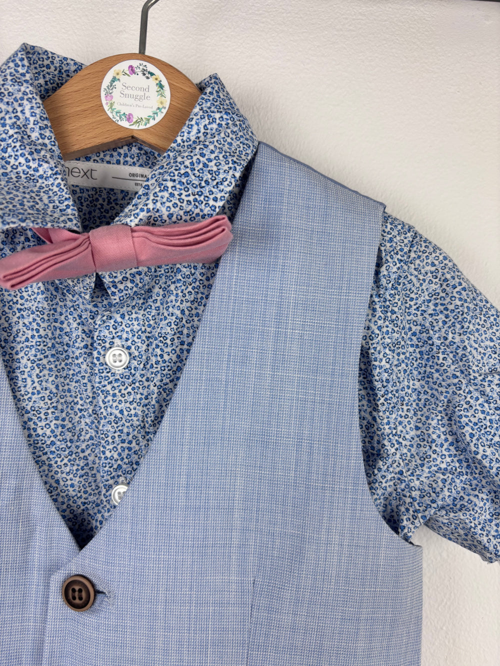 Next Blue Waistcoat Shirt And Bow Tie Set 3-4 Years-Shirts-Second Snuggle Preloved