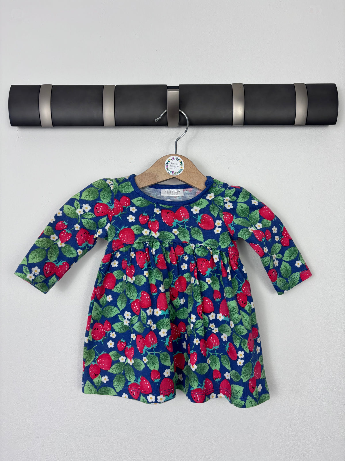 Next Blue Strawberry Print Long Sleeve Dress Up To 1 Month-Dresses-Second Snuggle Preloved