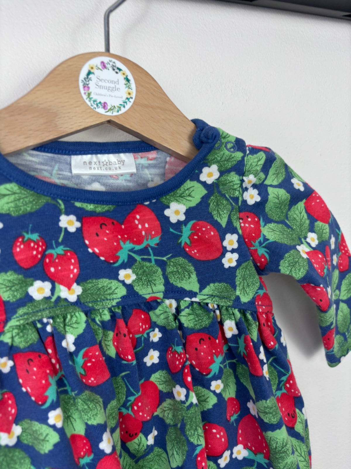 Next Blue Strawberry Print Long Sleeve Dress Up To 1 Month-Dresses-Second Snuggle Preloved