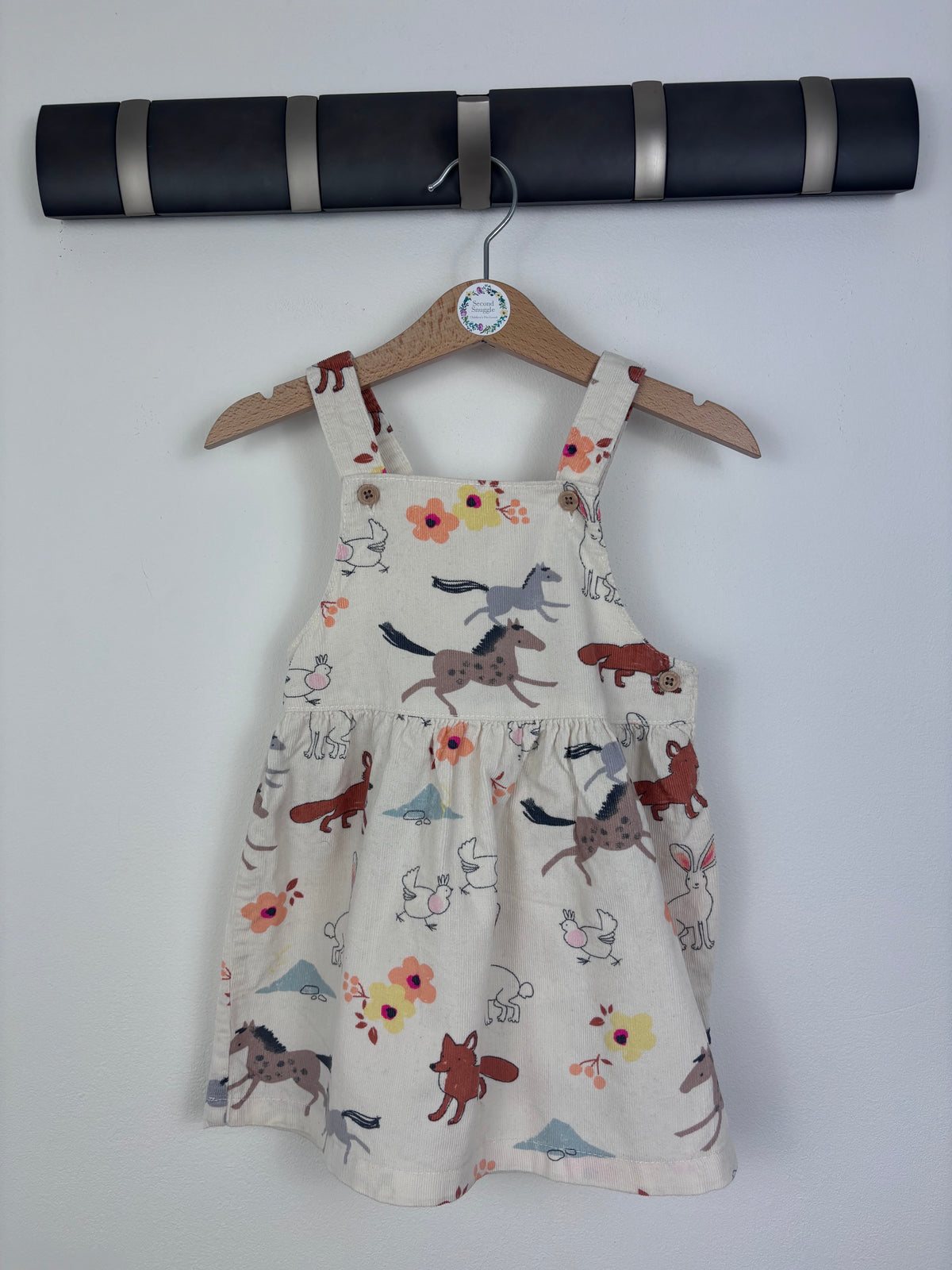 M&S Cream Animal Print Cord Pinafore Dress 12-18 Months-Dresses-Second Snuggle Preloved