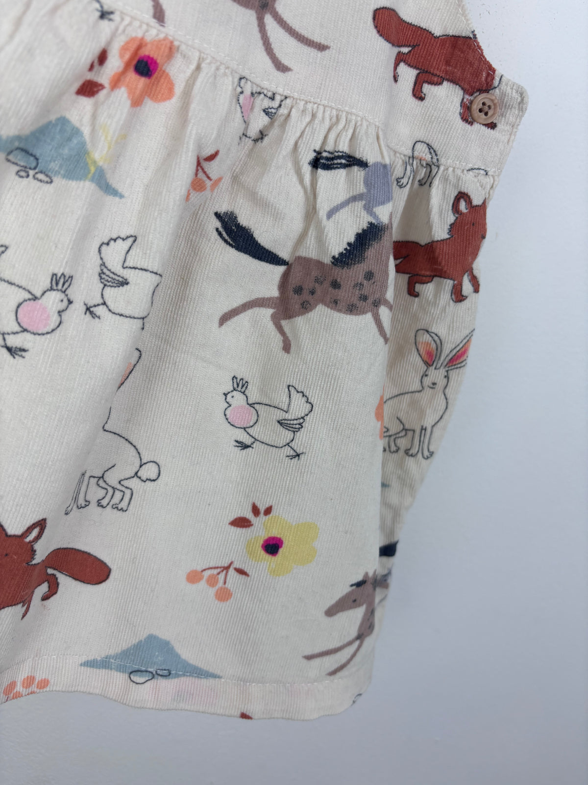 M&S Cream Animal Print Cord Pinafore Dress 12-18 Months-Dresses-Second Snuggle Preloved