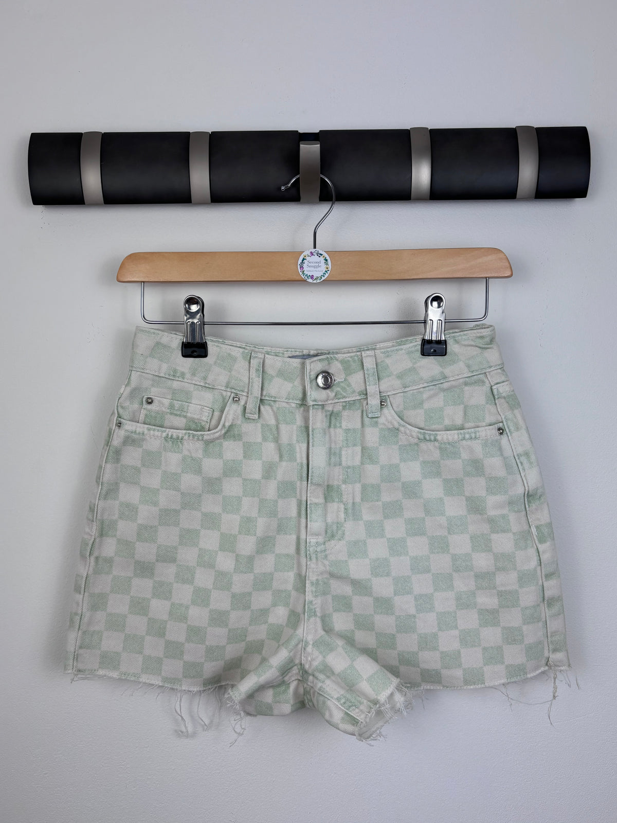 New Look Green Gingham Denim Shorts 12 Years-Shorts-Second Snuggle Preloved