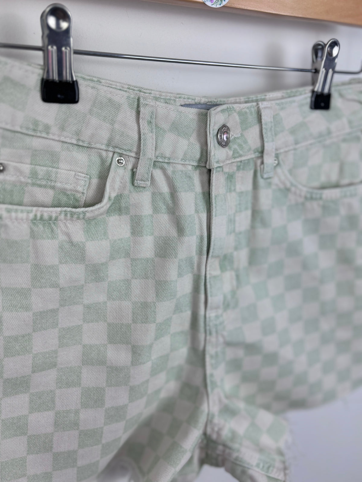 New Look Green Gingham Denim Shorts 12 Years-Shorts-Second Snuggle Preloved
