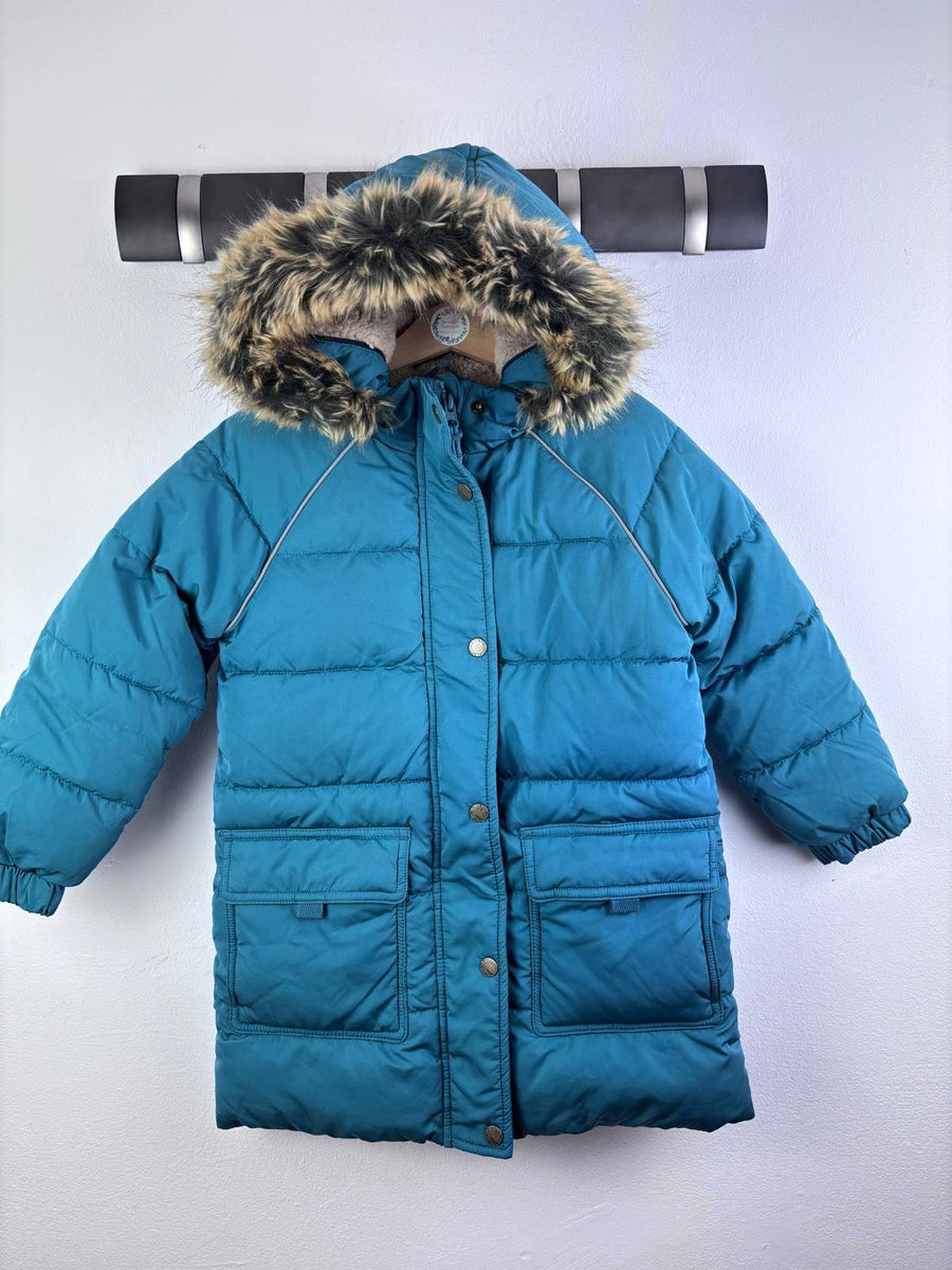 Fat Face Teal Faux Fur Hooded Padded Coat 4–5 Years-Coats-Second Snuggle Preloved