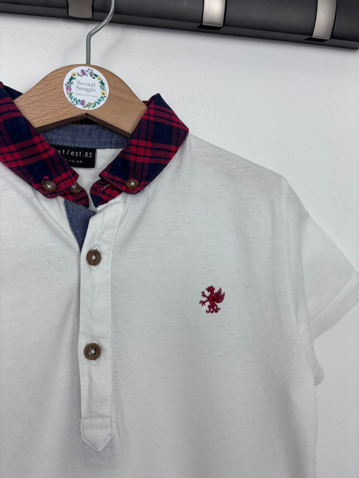 Next White Tartan Collar Polo Shirt 4-5 Years-Tops-Second Snuggle Preloved