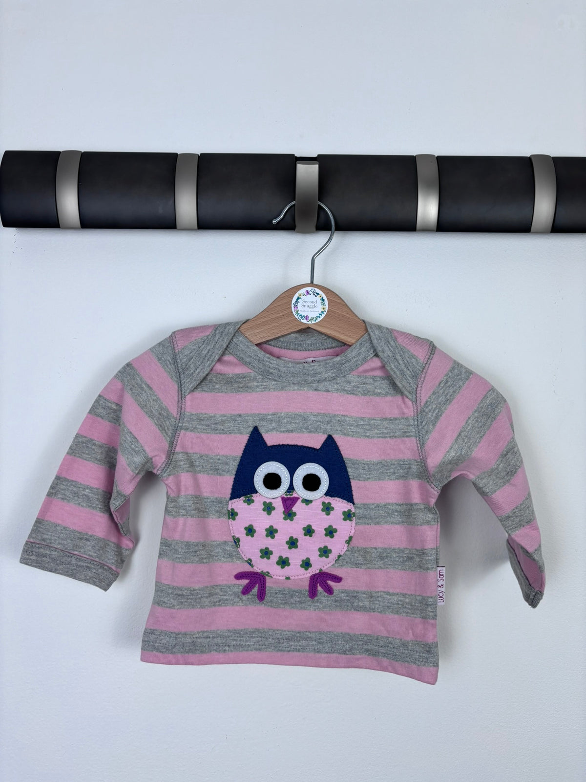 Lucy & Sam Pink Grey Striped Owl Top 0-3 Months-Tops-Second Snuggle Preloved