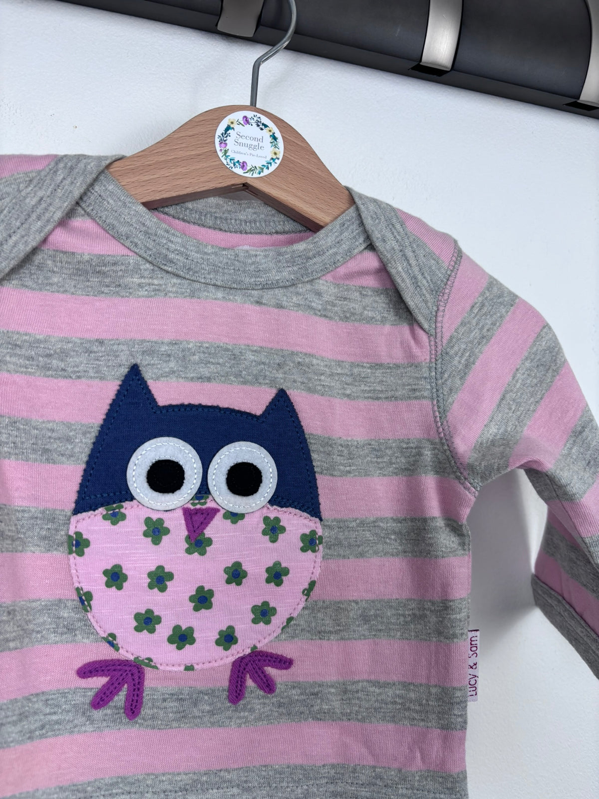 Lucy & Sam Pink Grey Striped Owl Top 0-3 Months-Tops-Second Snuggle Preloved