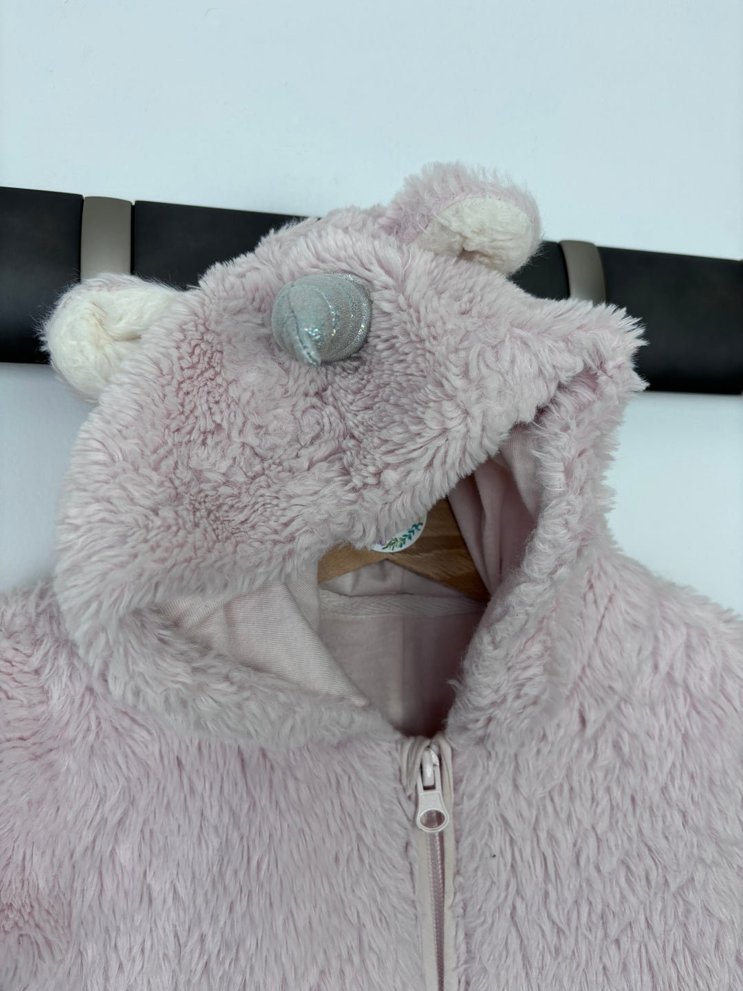 M&amp;S Pale Pink Fluffy Unicorn Pramsuit Cotton Lined 3-6 Months-Pramsuits-Second Snuggle Preloved