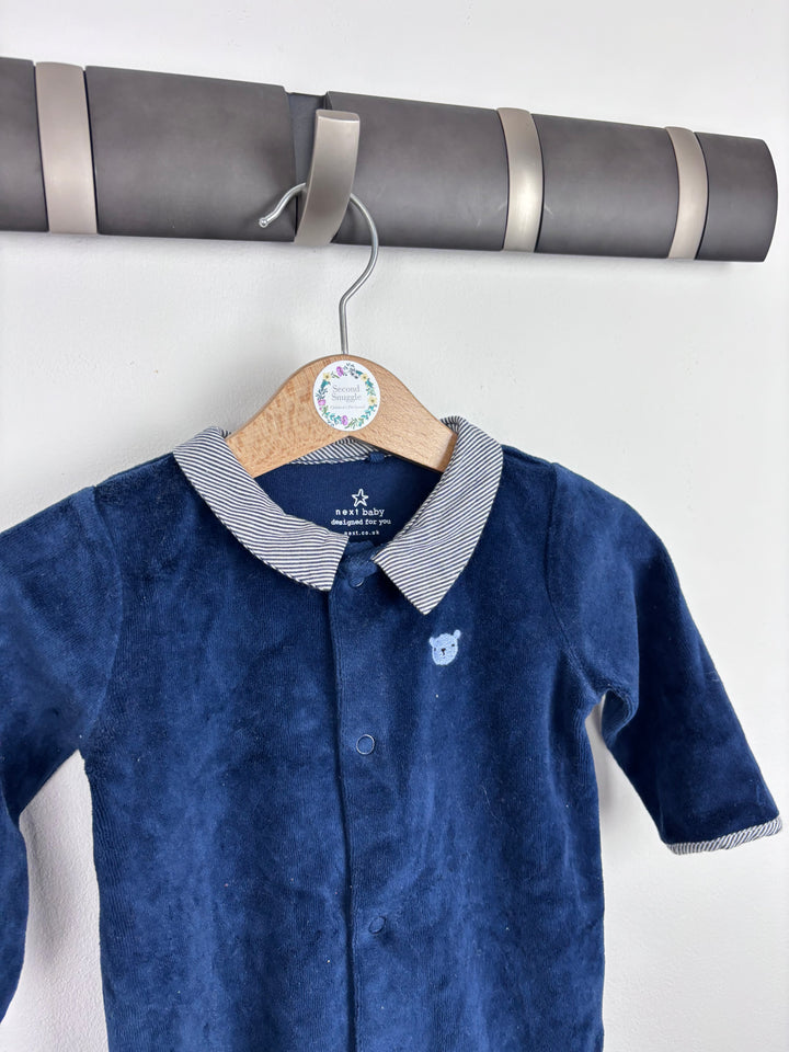 Next Navy Velour Sleepsuit 3-6 Months-Sleepsuits-Second Snuggle Preloved