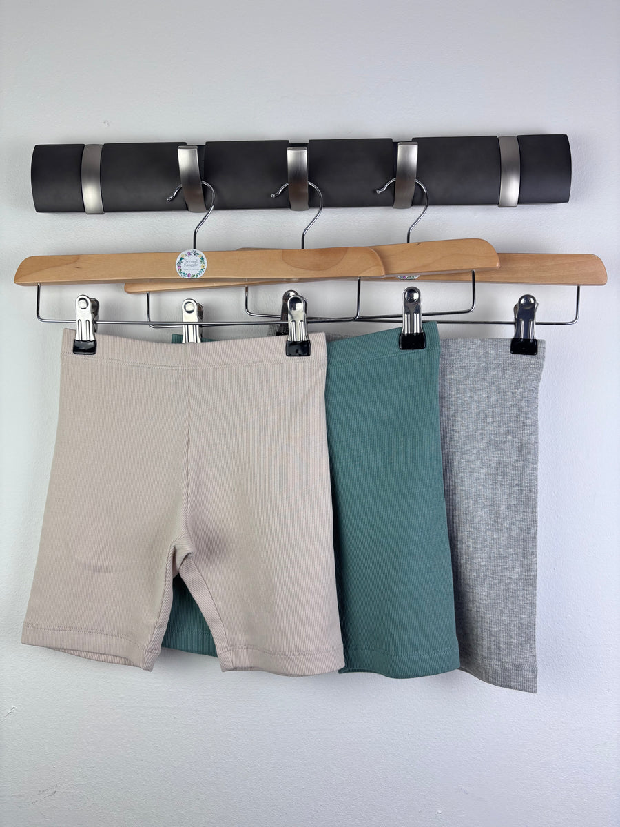 M&S Beige Green Grey Cycling Shorts Ribbed Cotton Set 4-5 Years-Shorts-Second Snuggle Preloved