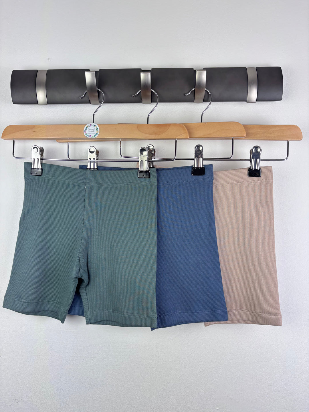 M&S Green Blue Pink Cycling Shorts Ribbed Cotton Set 3-4 Years-Shorts-Second Snuggle Preloved