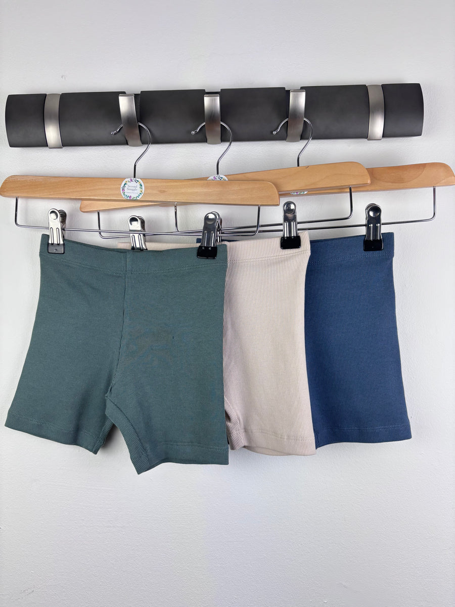 M&S Green Cream Blue Cycling Shorts Ribbed Cotton Set 2-3 Years-Shorts-Second Snuggle Preloved