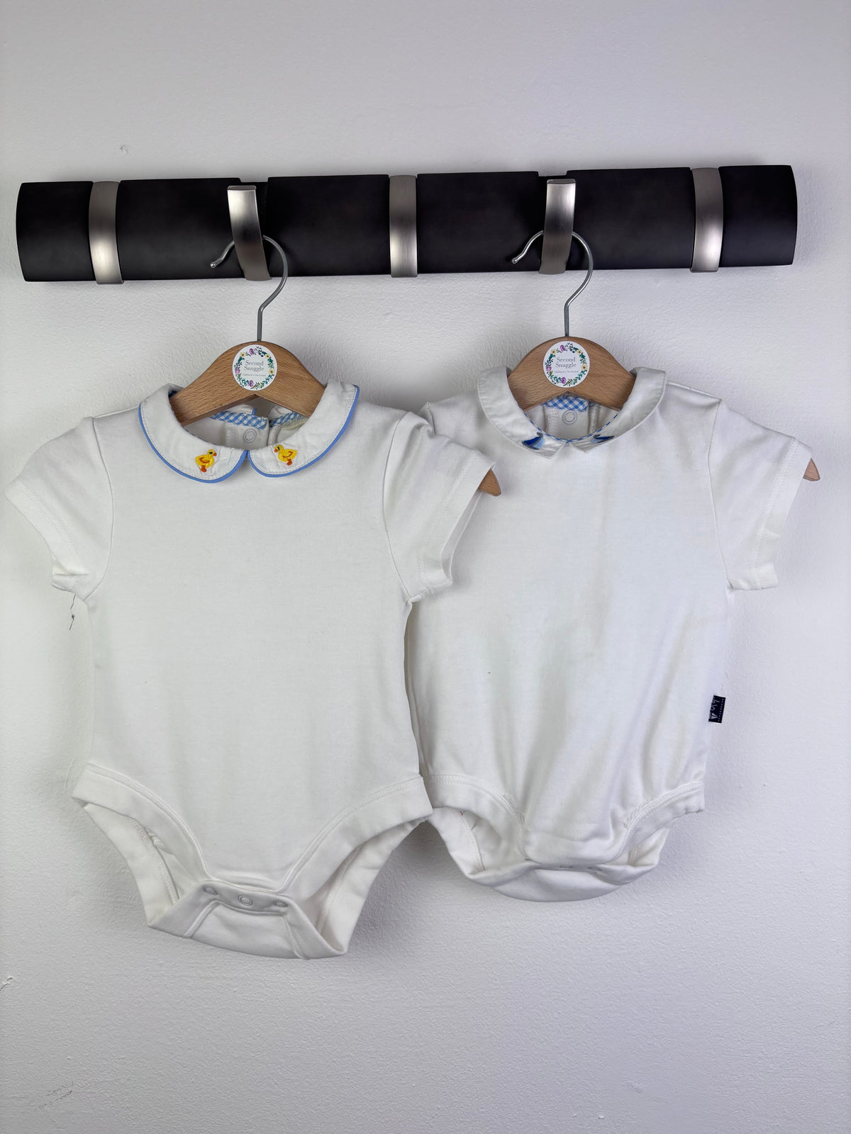 JoJo Maman Bébé Cream Duck/ Boat Collar Bodysuits 3-6 Months-Vests-Second Snuggle Preloved