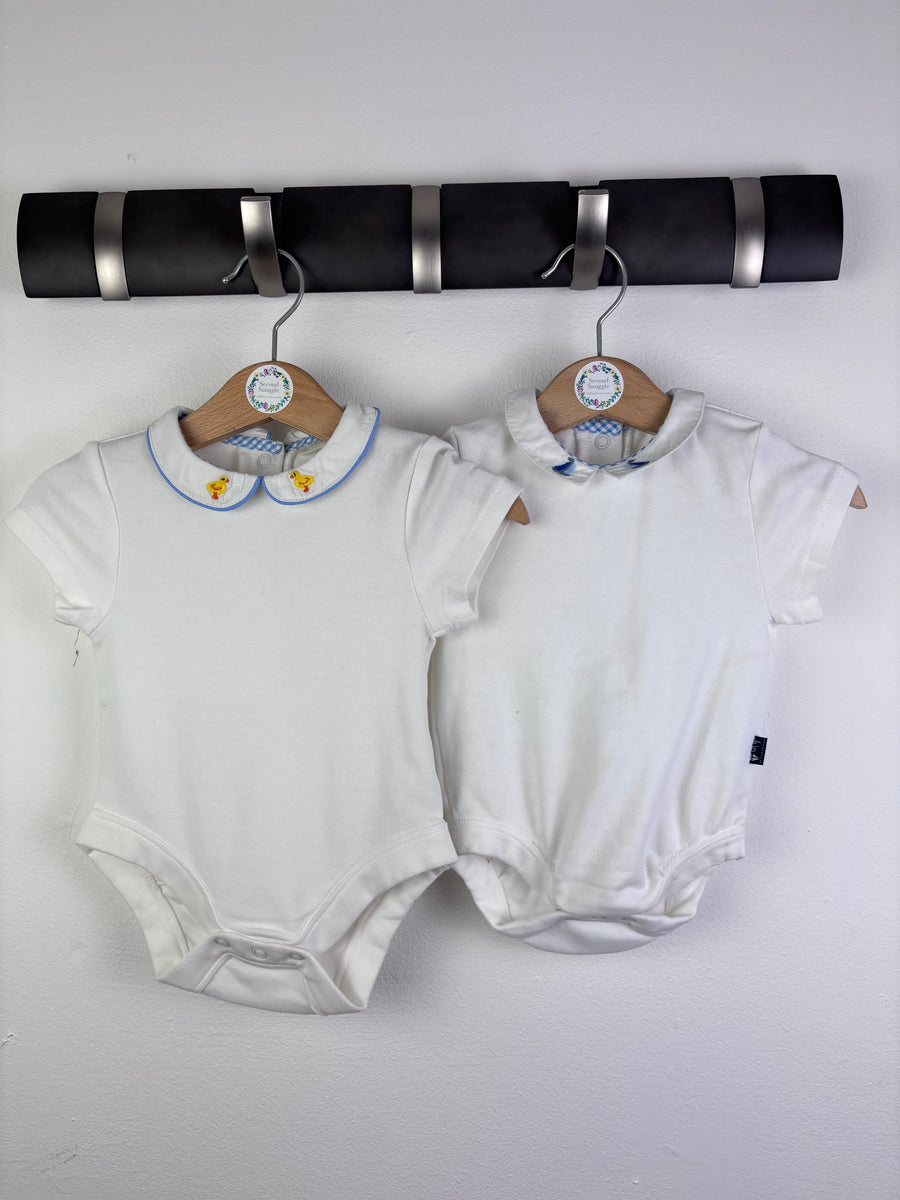 JoJo Maman Bébé Cream Duck/ Boat Collar Bodysuits 3-6 Months-Vests-Second Snuggle Preloved