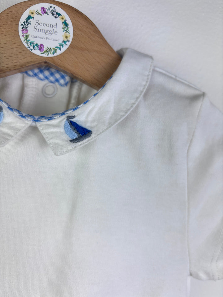 JoJo Maman Bébé Cream Duck/ Boat Collar Bodysuits 3-6 Months-Vests-Second Snuggle Preloved