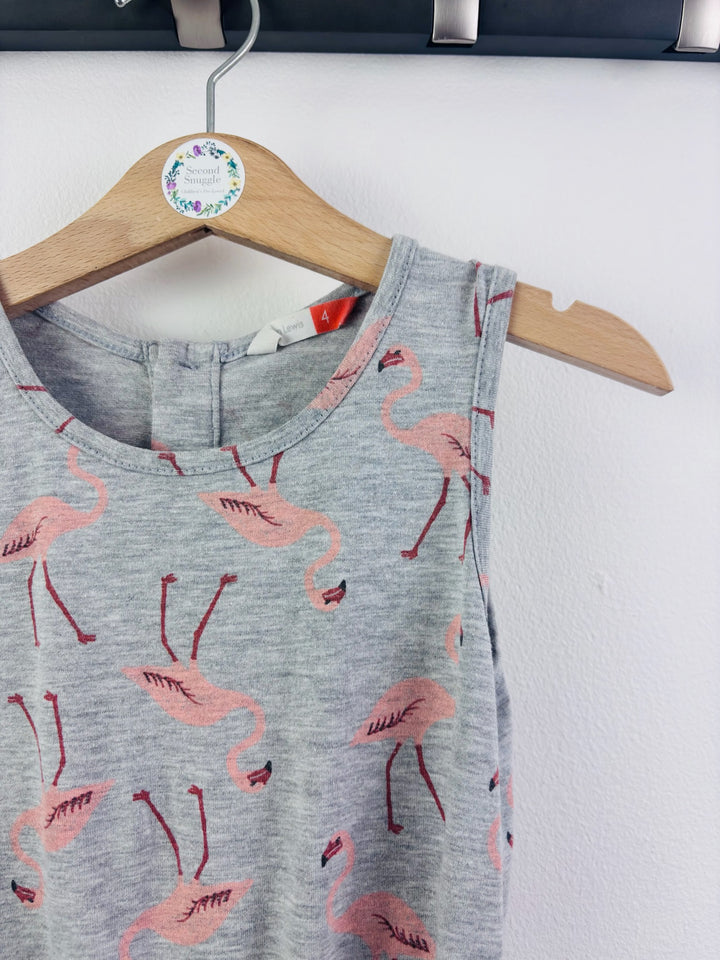 John Lewis Grey Pink Flamingo Playsuit 4 Years