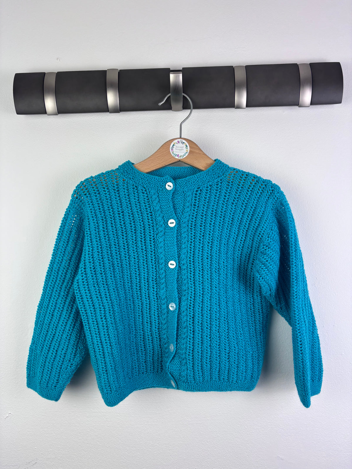 Handmade Teal Knitted Cardigan Button Front 6-12 Months-Cardigans-Second Snuggle Preloved