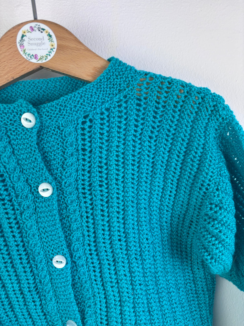 Handmade Teal Knitted Cardigan Button Front 6-12 Months-Cardigans-Second Snuggle Preloved