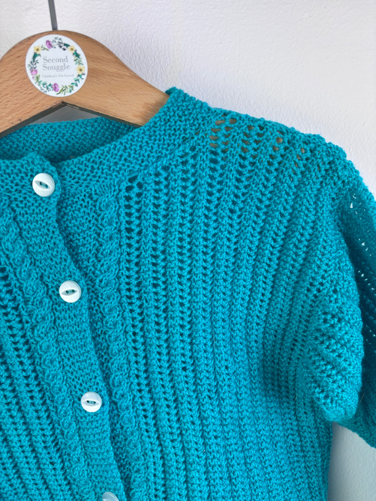 Handmade Teal Knitted Cardigan Button Front 6-12 Months-Cardigans-Second Snuggle Preloved