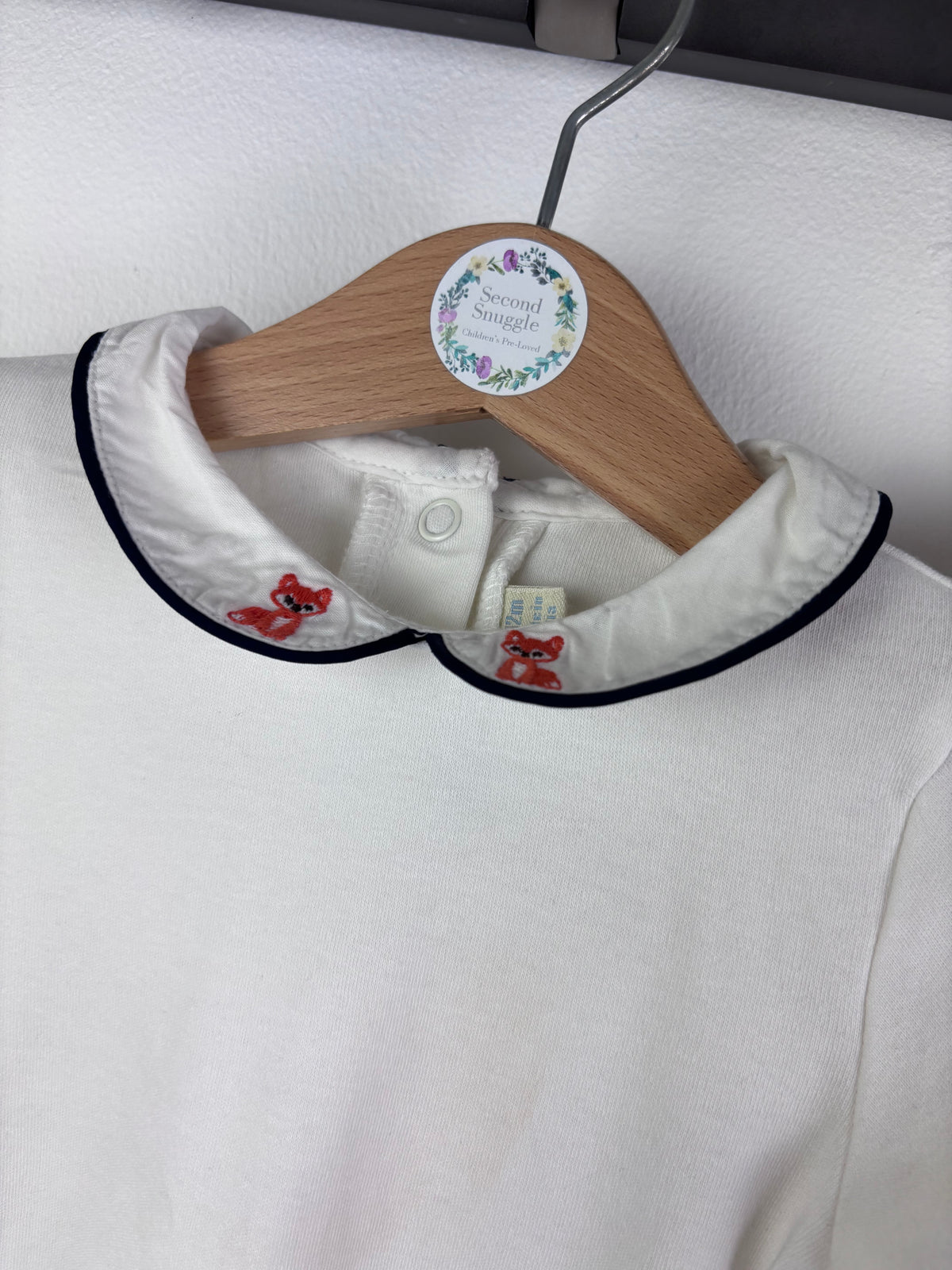 JoJo Maman Bébé Cream Fox Collar Bodysuit 6-12 Months-Vests-Second Snuggle Preloved
