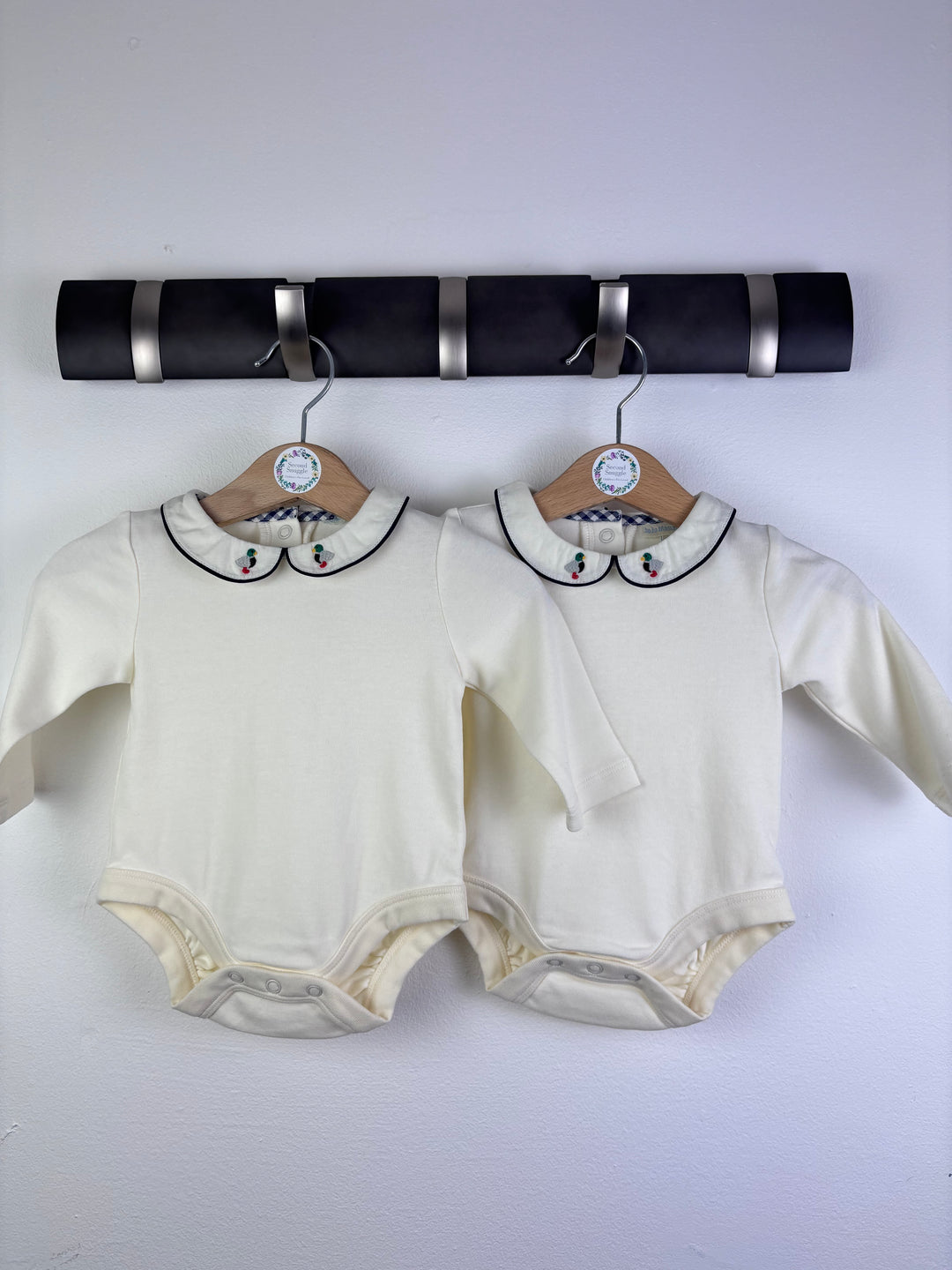 JoJo Maman Bébé Cream Duck Collar Bodysuits 0-3 Months-Vests-Second Snuggle Preloved
