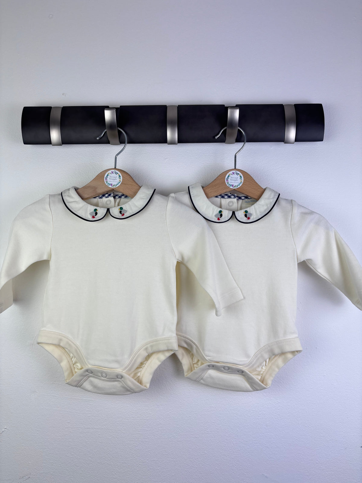 JoJo Maman Bébé Cream Duck Collar Bodysuits 0-3 Months-Vests-Second Snuggle Preloved