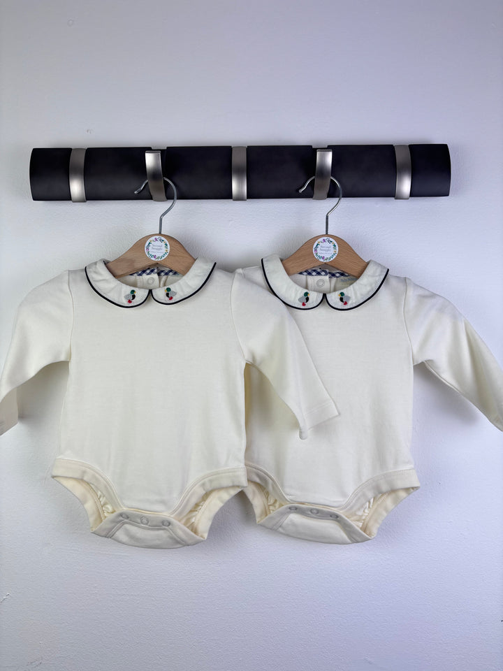 JoJo Maman Bébé Cream Duck Collar Bodysuits 0-3 Months-Vests-Second Snuggle Preloved