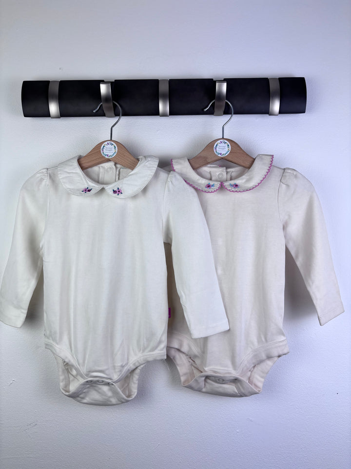 JoJo Maman Bébé Cream Bodysuit Set Floral Collar 6-12 Months-Vests-Second Snuggle Preloved