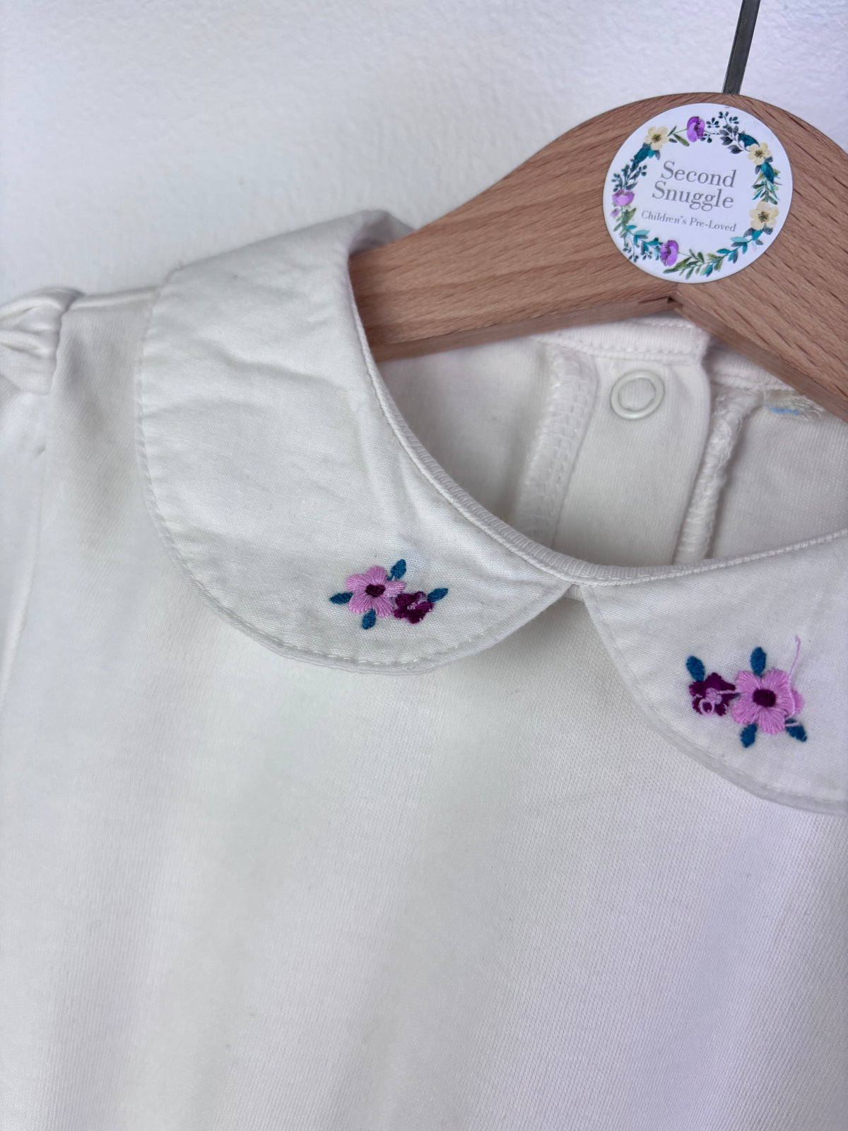 JoJo Maman Bébé Cream Bodysuit Set Floral Collar 6-12 Months-Vests-Second Snuggle Preloved