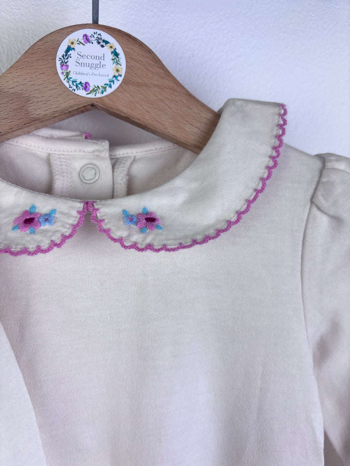 JoJo Maman Bébé Cream Bodysuit Set Floral Collar 6-12 Months-Vests-Second Snuggle Preloved