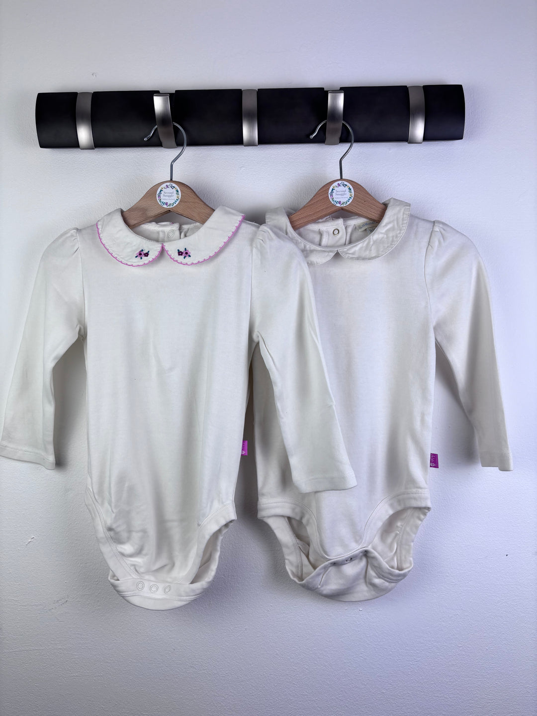 JoJo Maman Bébé Cream Bodysuit Set Floral Collar 18-24 Months-Vests-Second Snuggle Preloved