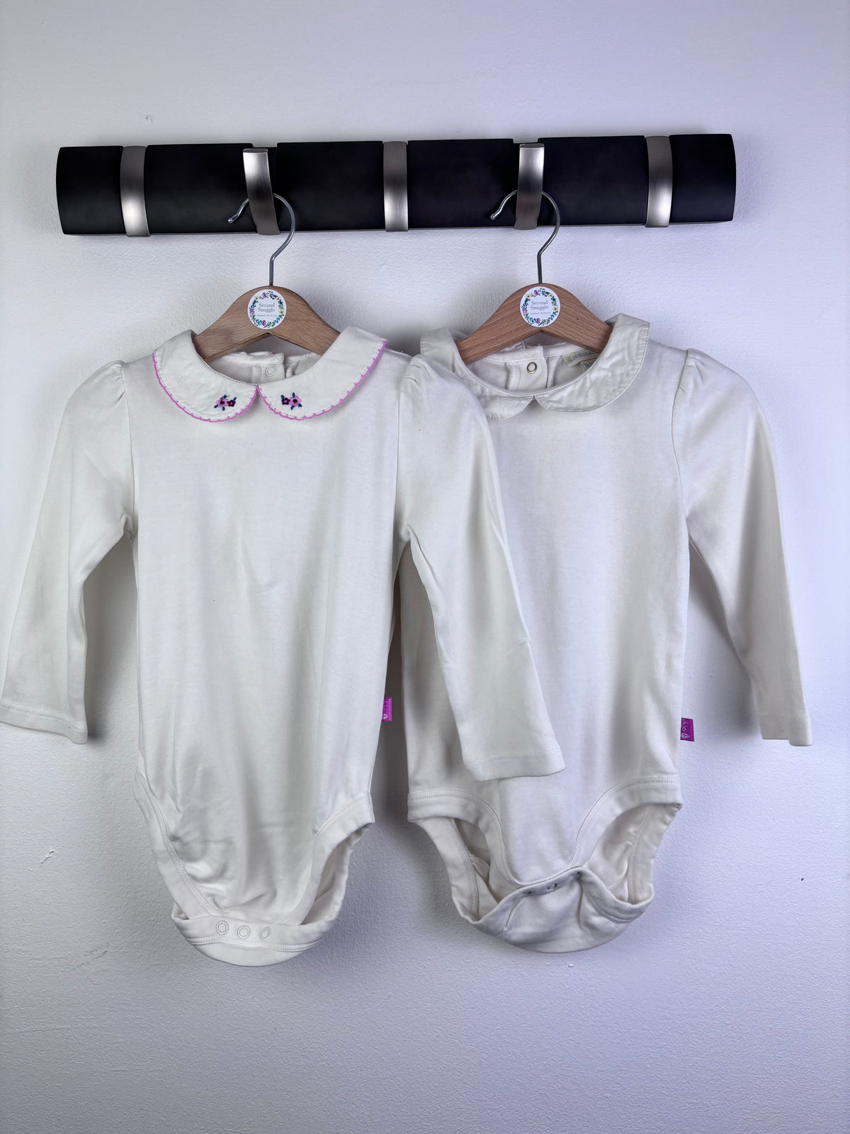JoJo Maman Bébé Cream Bodysuit Set Floral Collar 18-24 Months-Vests-Second Snuggle Preloved