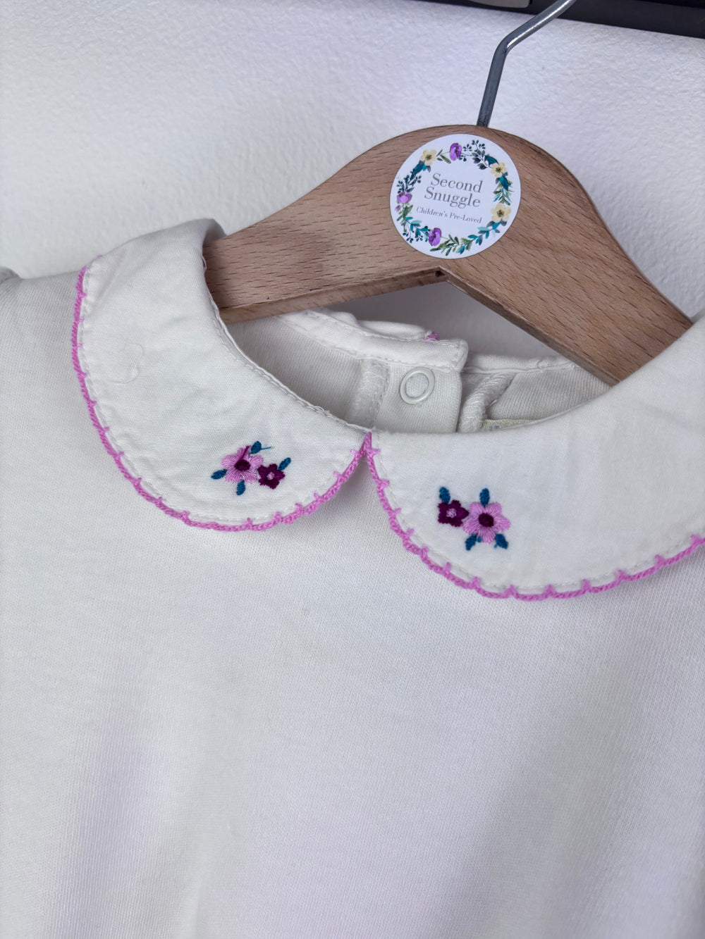 JoJo Maman Bébé Cream Bodysuit Set Floral Collar 18-24 Months-Vests-Second Snuggle Preloved