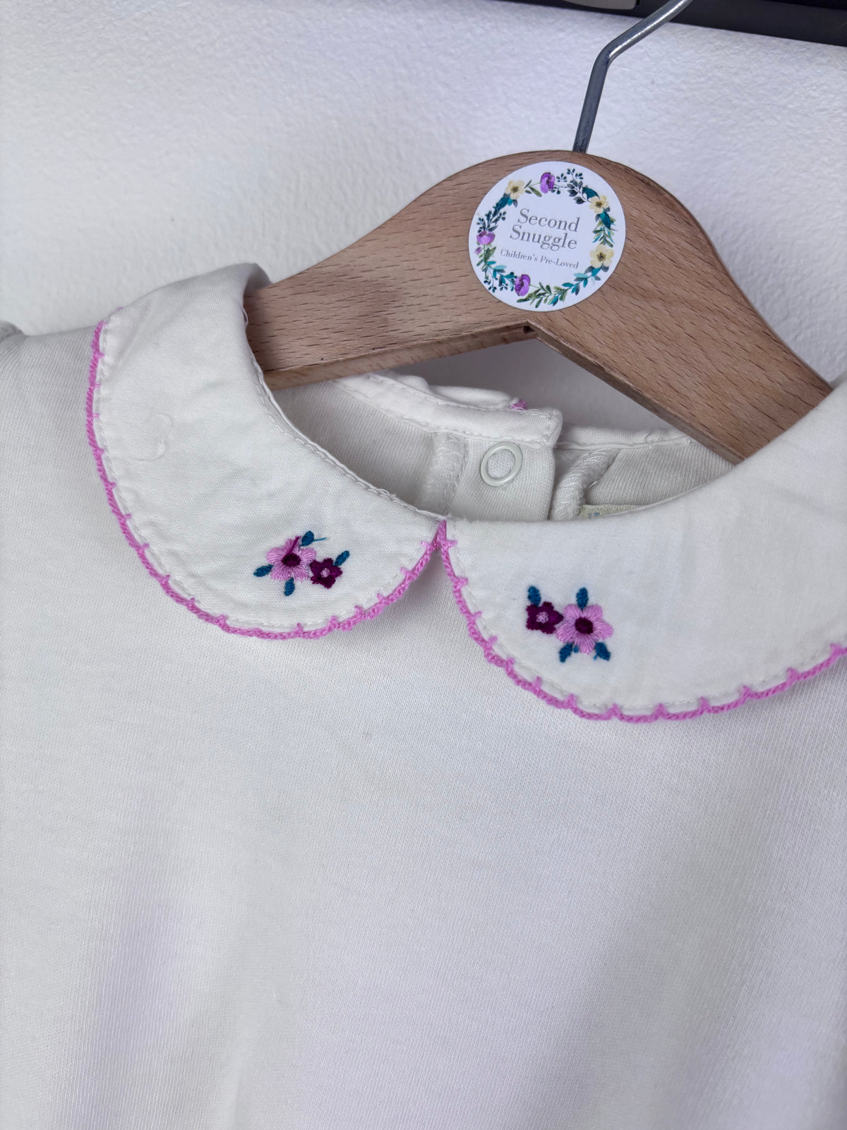 JoJo Maman Bébé Cream Bodysuit Set Floral Collar 18-24 Months-Vests-Second Snuggle Preloved