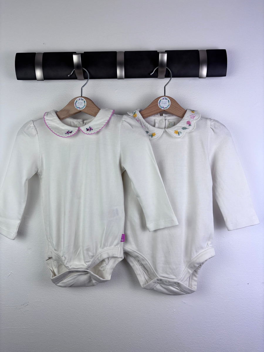 JoJo Maman Bébé Cream Bodysuit Set Floral Collar 12-18 Months-Vests-Second Snuggle Preloved