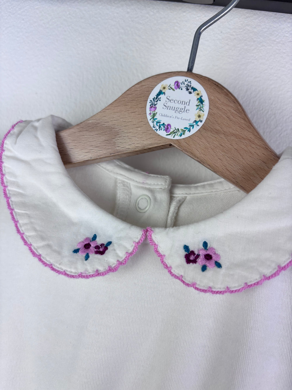 JoJo Maman Bébé Cream Bodysuit Set Floral Collar 12-18 Months-Vests-Second Snuggle Preloved
