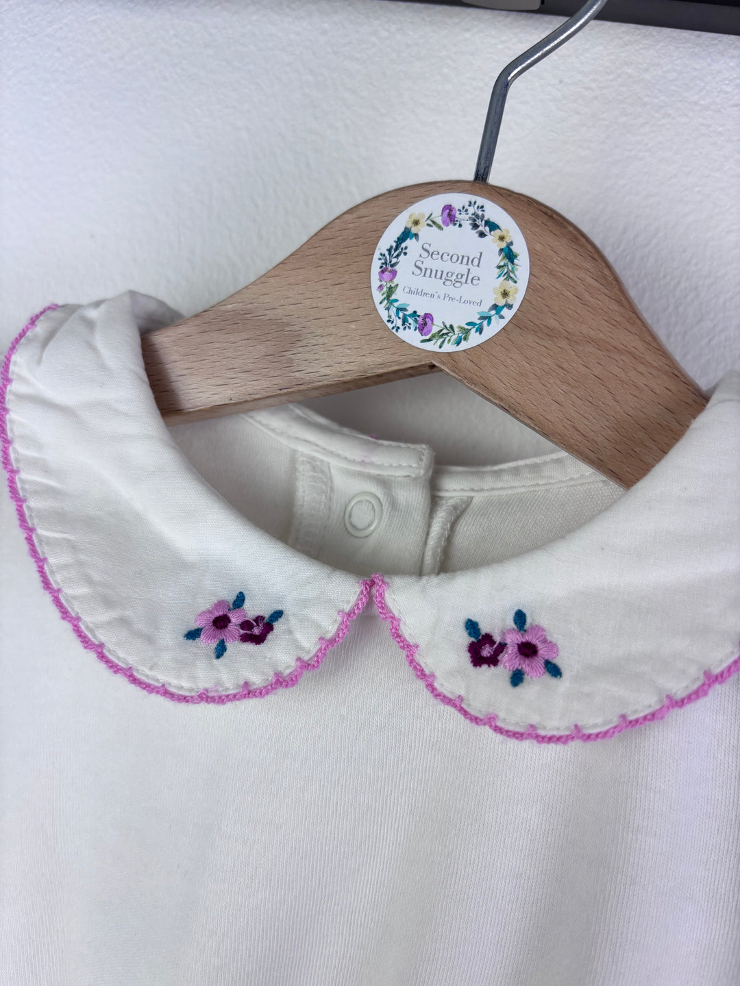 JoJo Maman Bébé Cream Bodysuit Set Floral Collar 12-18 Months-Vests-Second Snuggle Preloved