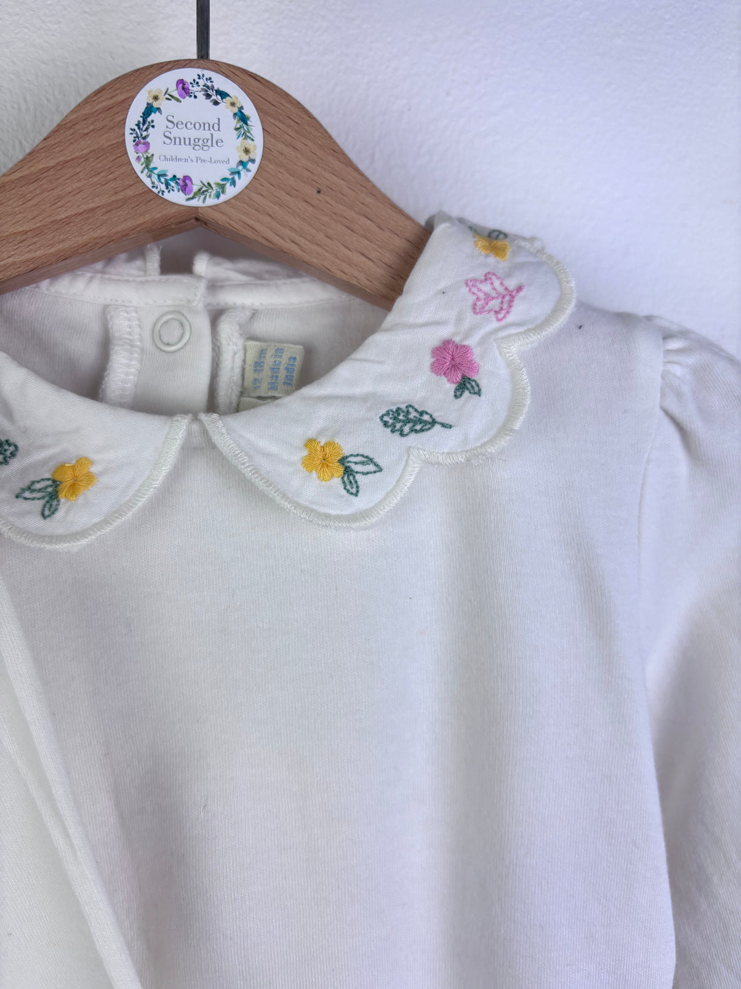 JoJo Maman Bébé Cream Bodysuit Set Floral Collar 12-18 Months-Vests-Second Snuggle Preloved
