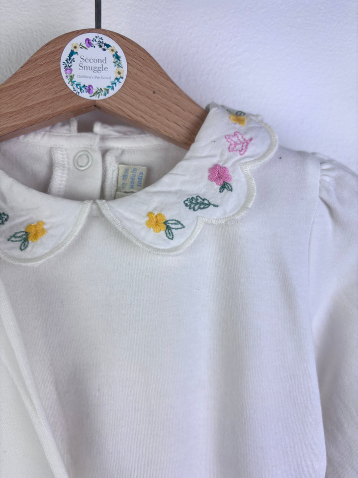 JoJo Maman Bébé Cream Bodysuit Set Floral Collar 12-18 Months-Vests-Second Snuggle Preloved
