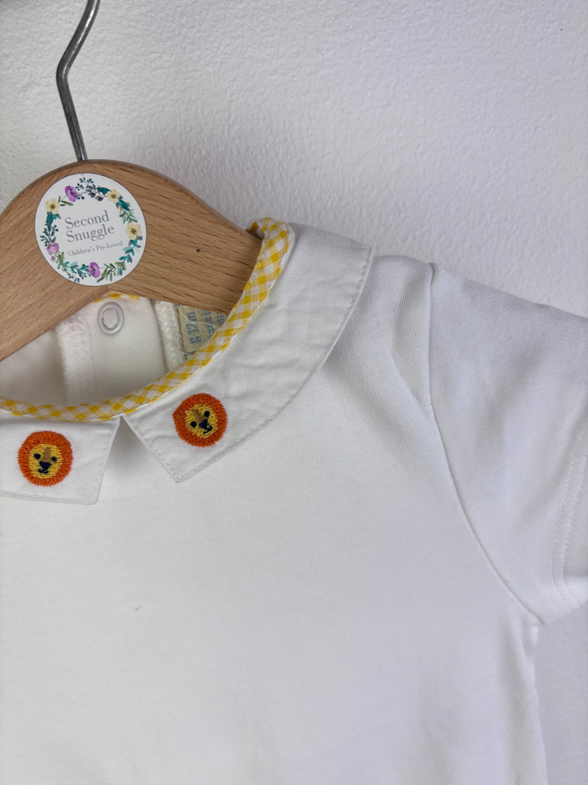 JoJo Maman Bébé Cream Bodysuit Lion Collar Short Sleeve 6-12 Months-Vests-Second Snuggle Preloved