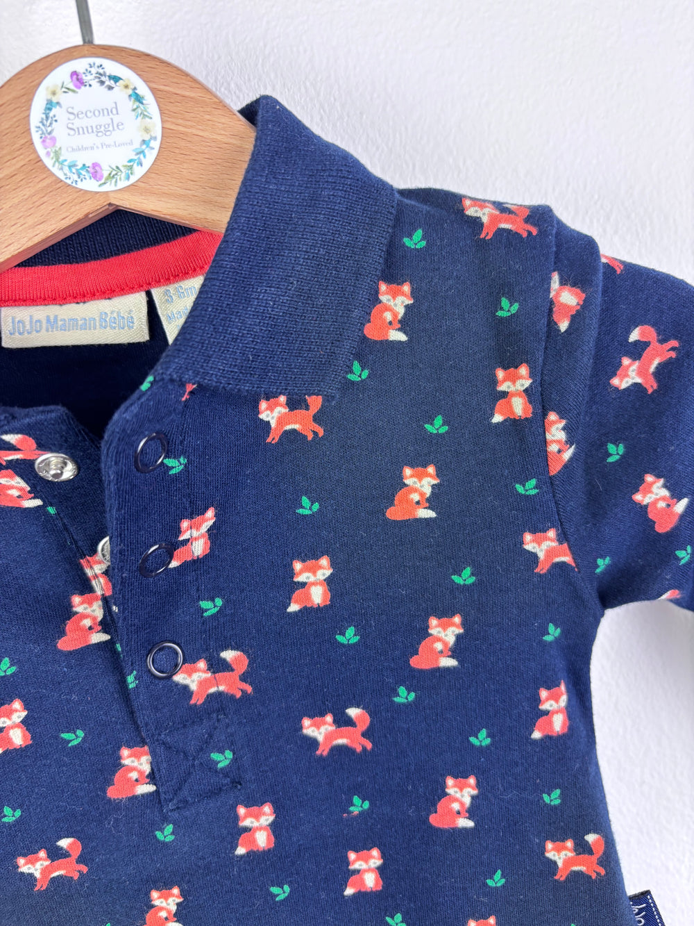 JoJo Maman Bébé Navy Fox Print Long Sleeve Bodysuit 3-6 Months-Vests-Second Snuggle Preloved