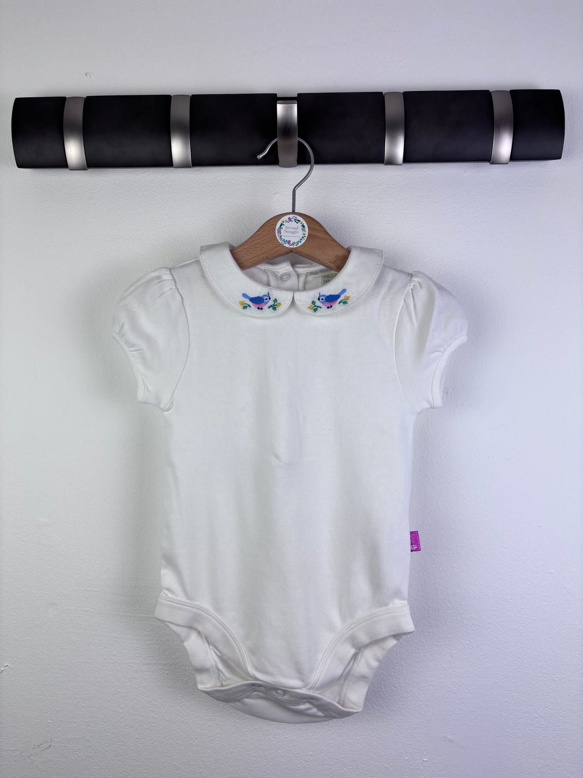 JoJo Maman Bébé Cream Bird Collar Short Sleeve Bodysuit 6-12 Months-Vests-Second Snuggle Preloved