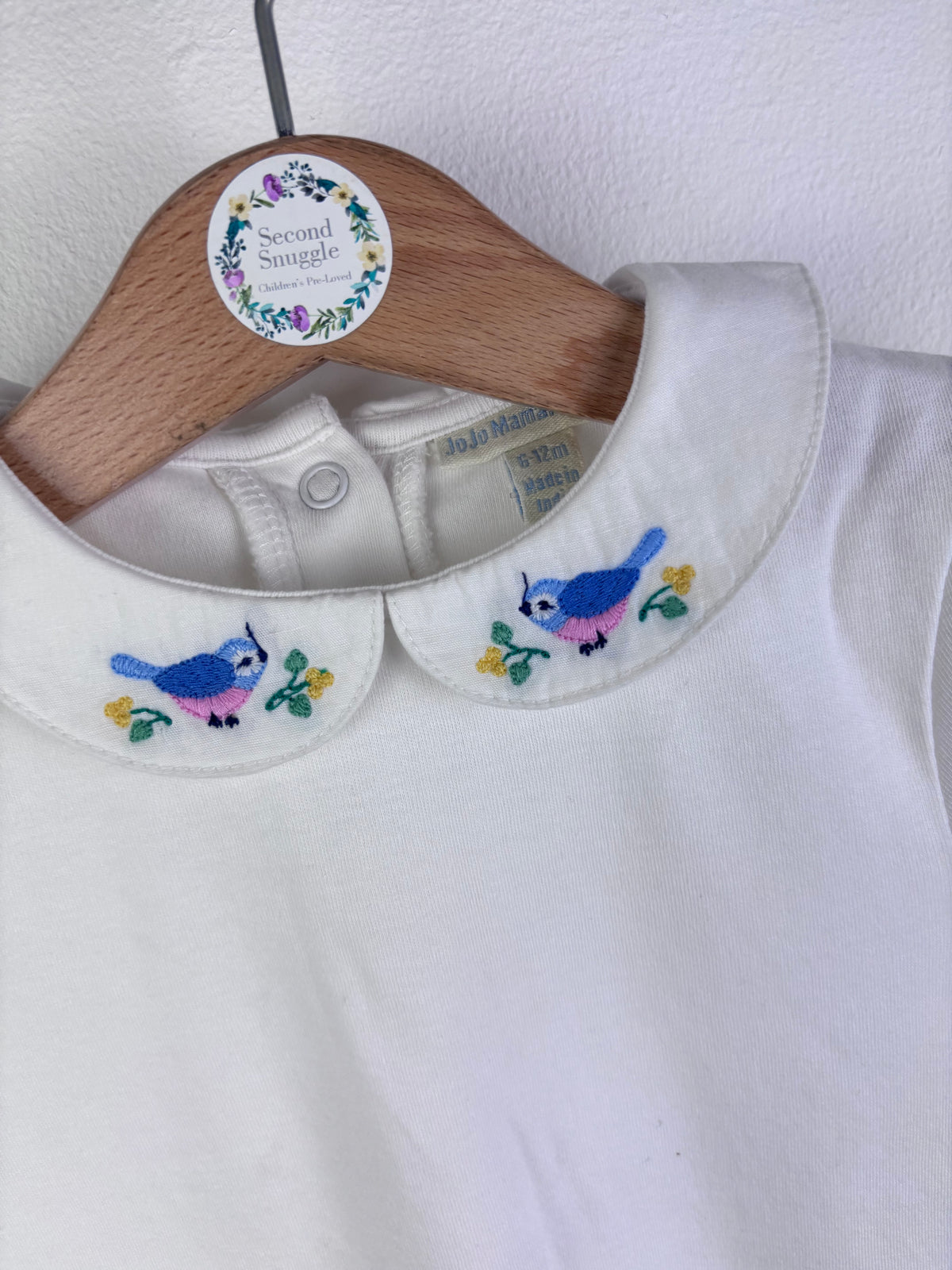 JoJo Maman Bébé Cream Bird Collar Short Sleeve Bodysuit 6-12 Months-Vests-Second Snuggle Preloved