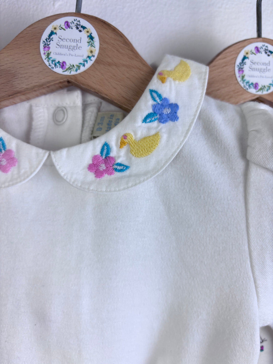 JoJo Maman Bébé Cream Bodysuit Set Floral Mouse Print Long Sleeve 0-3 Months-Vests-Second Snuggle Preloved