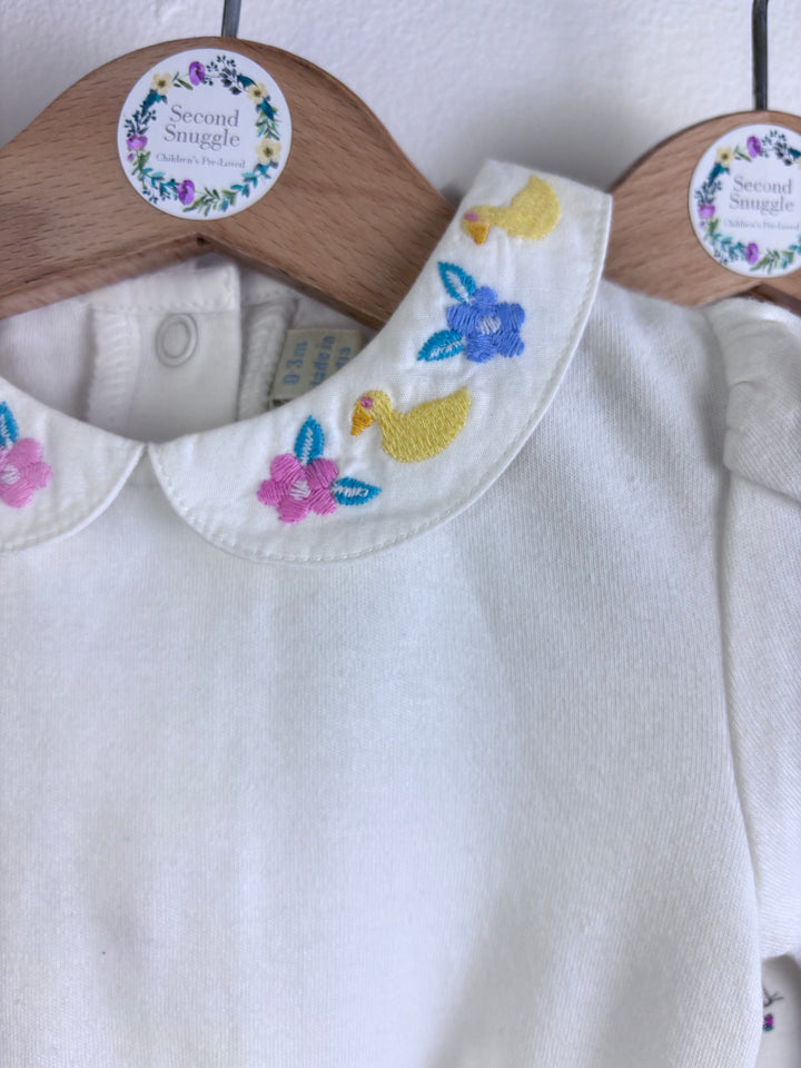 JoJo Maman Bébé Cream Bodysuit Set Floral Mouse Print Long Sleeve 0-3 Months-Vests-Second Snuggle Preloved