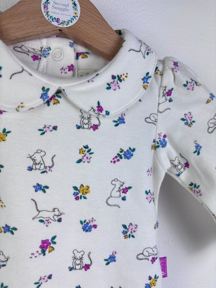 JoJo Maman Bébé Cream Bodysuit Set Floral Mouse Print Long Sleeve 0-3 Months-Vests-Second Snuggle Preloved