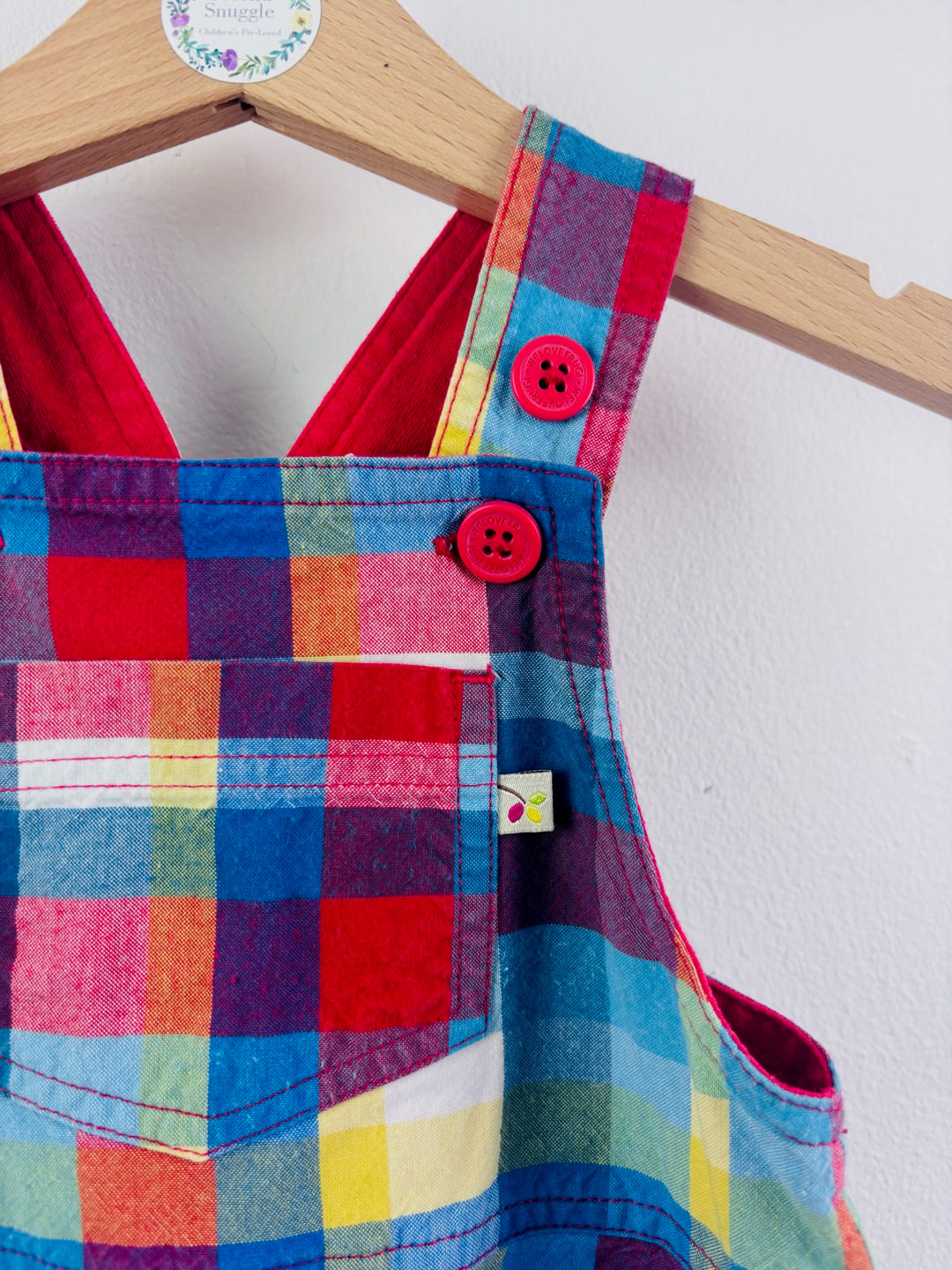 Frugi Multicolour Check Short Dungaree Romper 3-6 Months