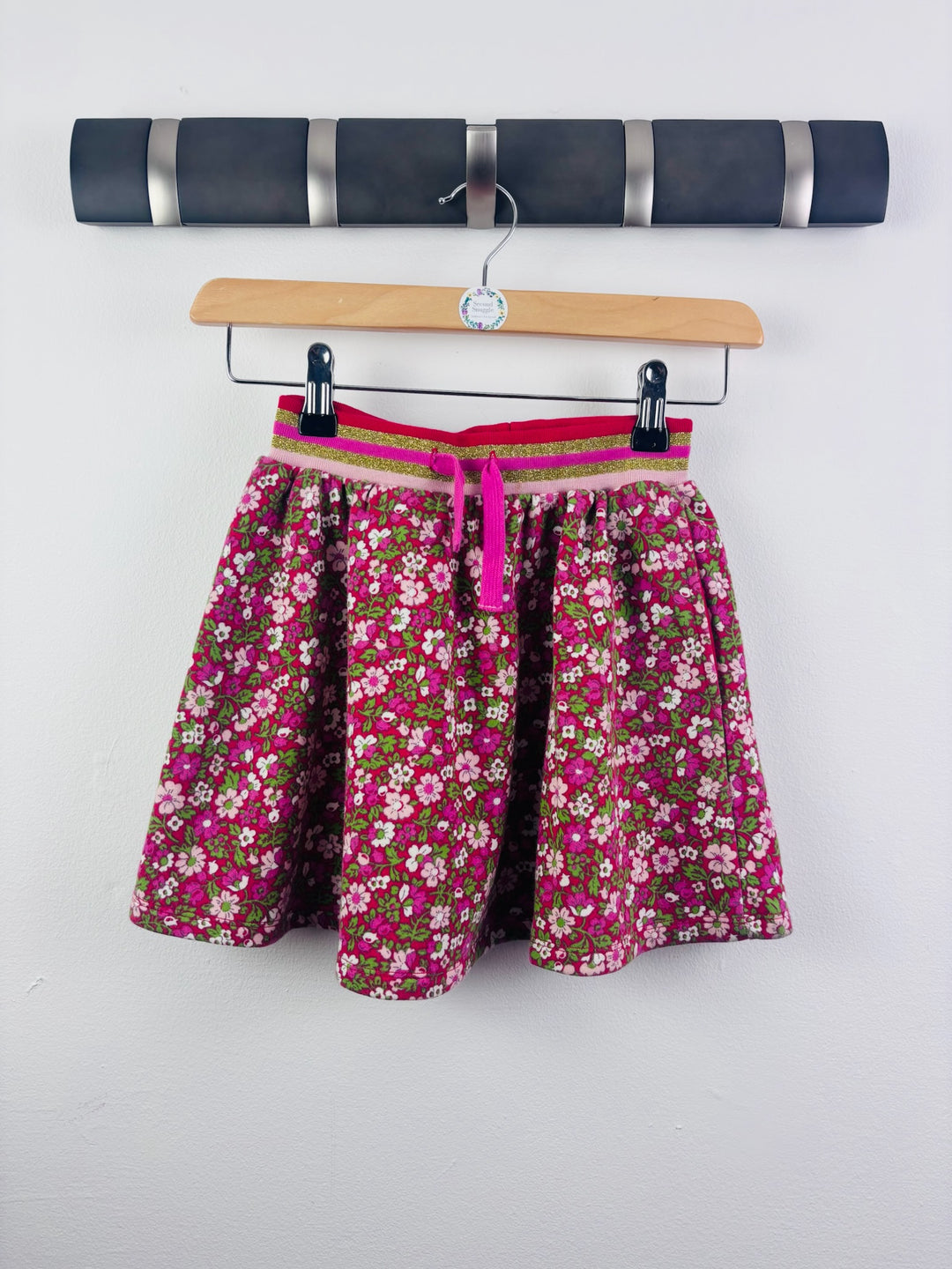 Boden Pink Floral Skirt Sparkle Waist 6-7 Years