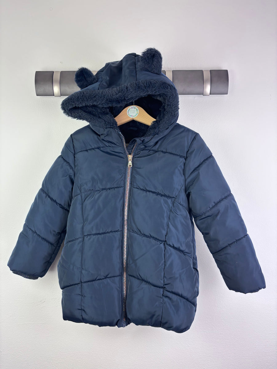 M&S Navy Padded Coat Hooded Bear Ears 3-4 Years-Coats-Second Snuggle Preloved
