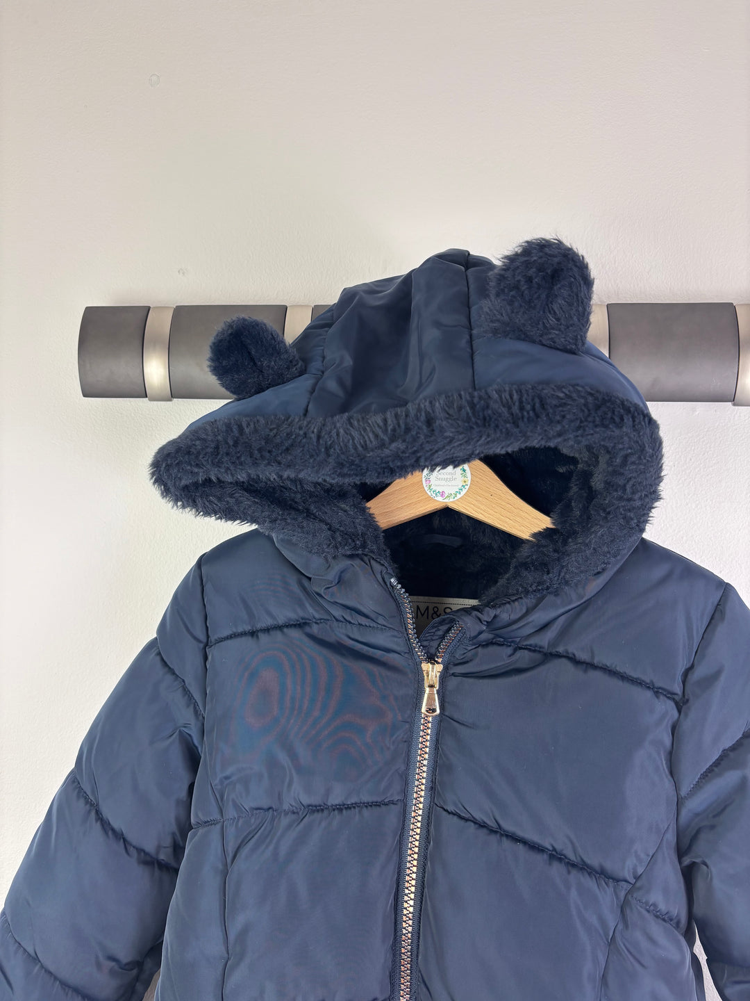 M&S Navy Padded Coat Hooded Bear Ears 3-4 Years-Coats-Second Snuggle Preloved